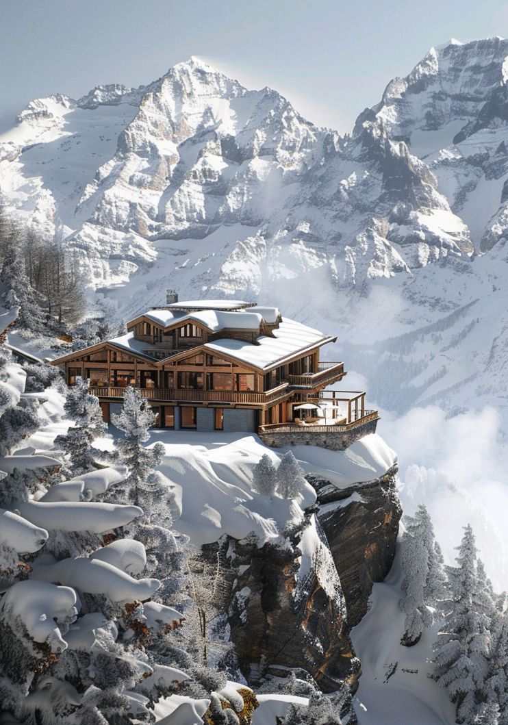 Billionaire Travel Circuit luxury ski chalet perched on the snowy mountains of the Swiss Alps