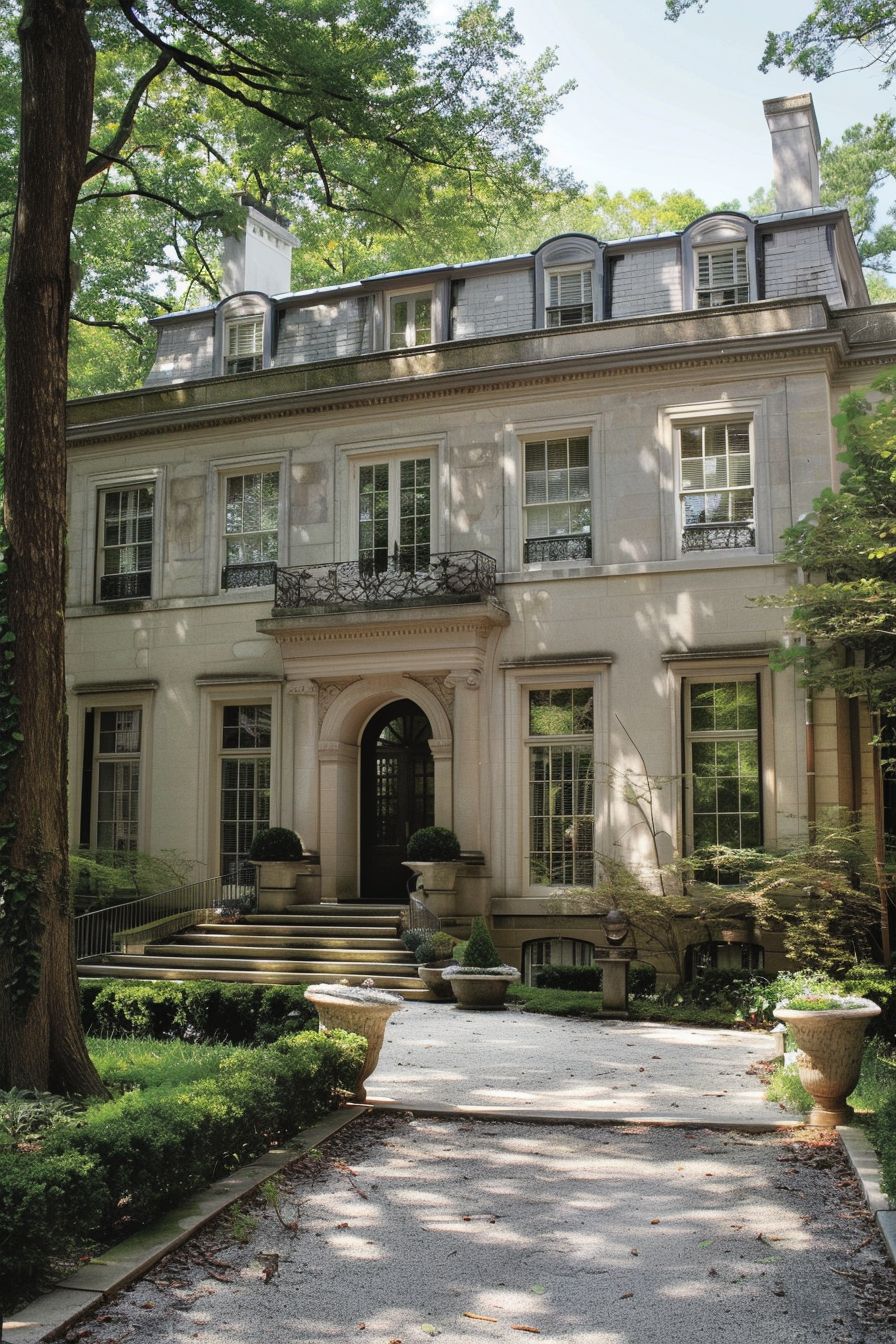 Neoclassical and taupe-and-cream house in Kalorama neighborhood Washington DC