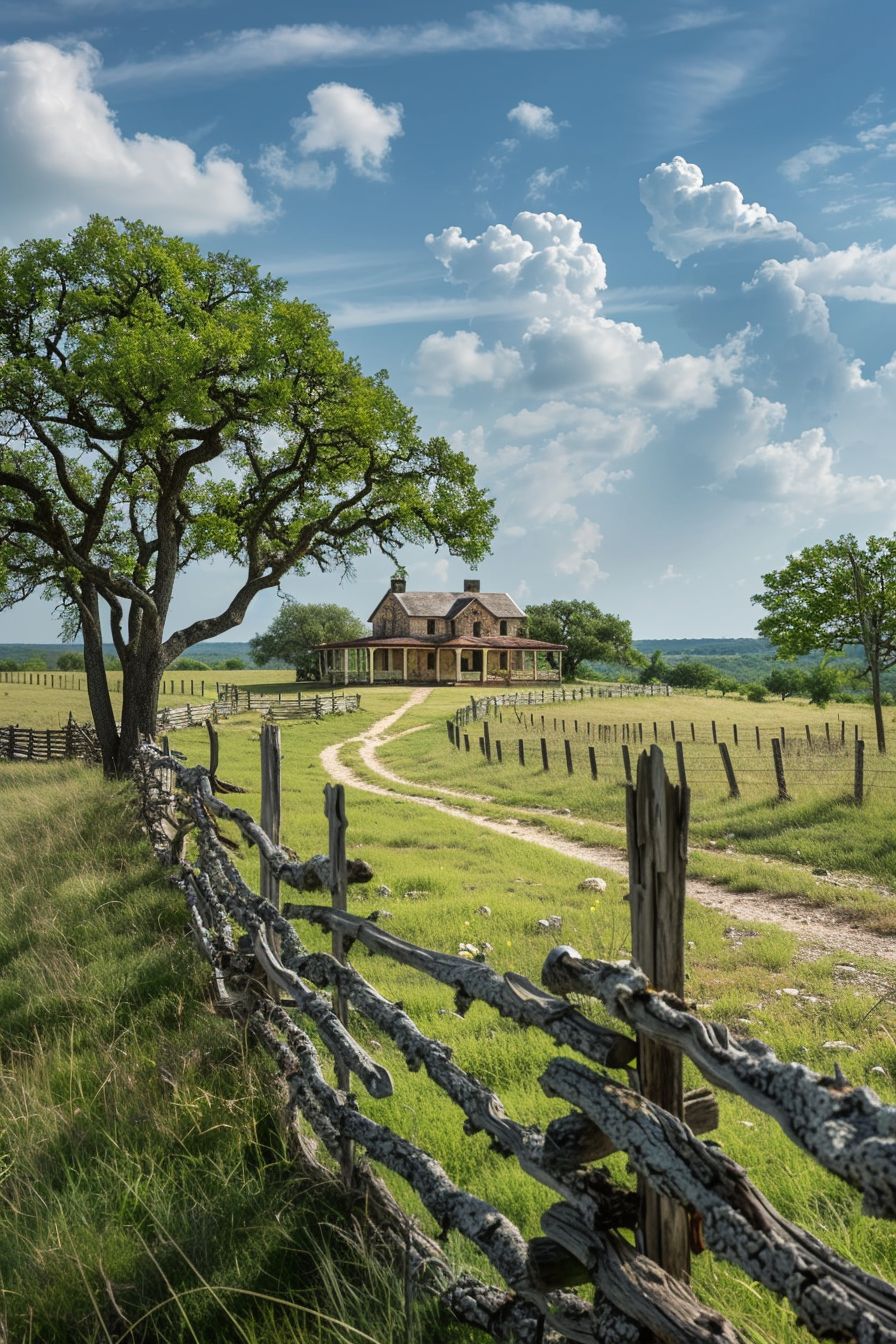 Texas landscape with historical family mansion built in 1910