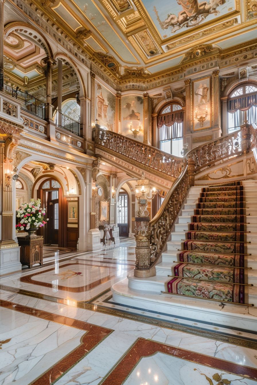 a gilded age mansion interior style entryway in newport rhode island