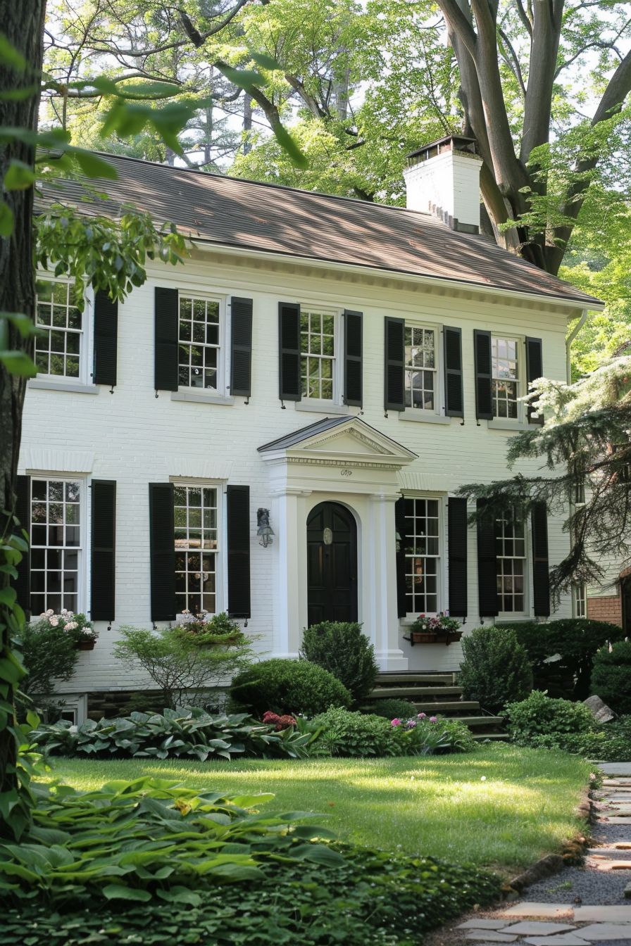 old money a white house with black shutters in the Main Line area of Philadelphia